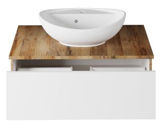 Подвесная тумба под раковину Misty Ива 90см белый/дуб Вотан